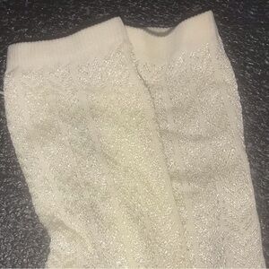 Well worn socks Shimmery Ivory Cream Crew Socks used socks to the knee